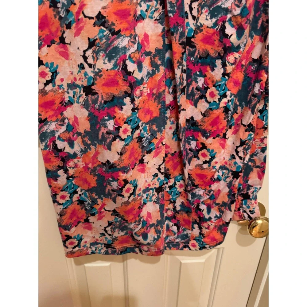 Natori Floral Robe Womens Medium Multicolor 3/4 Sleeve Knit Loungewear No Belt